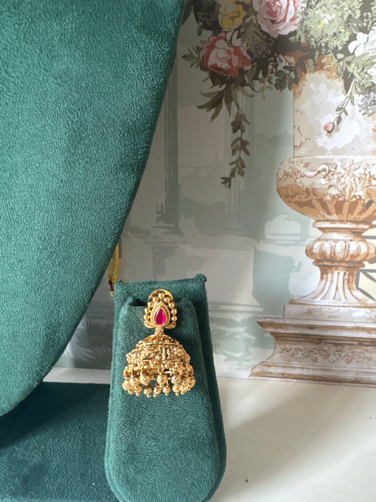 Antique Gold Lakshmi Coin Necklace Set | Ambi Motifs with Temple Jhumkas