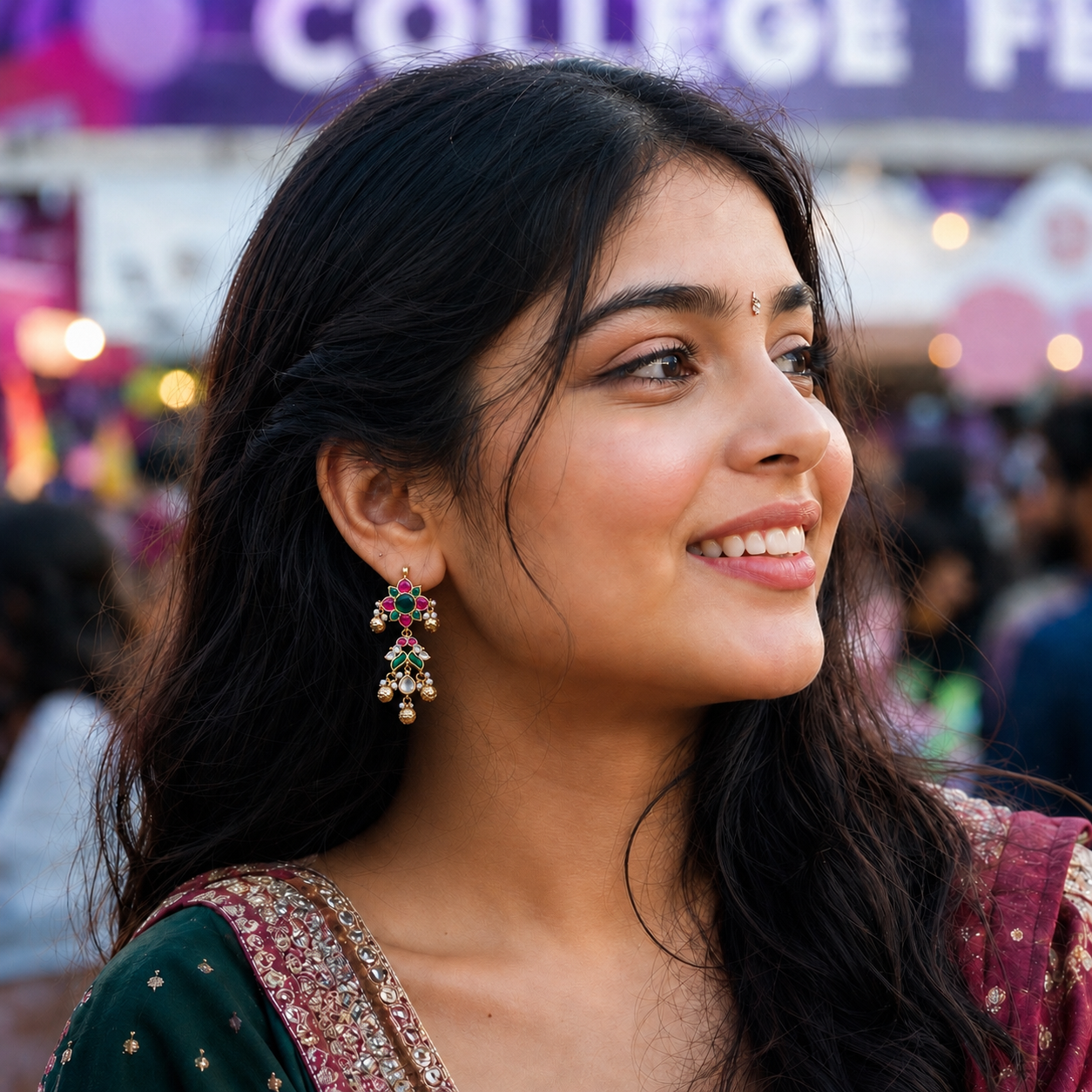 Ruby & Emerald Kundan Drop Earrings | Floral Motifs with Pearl & Gold Charm Accents