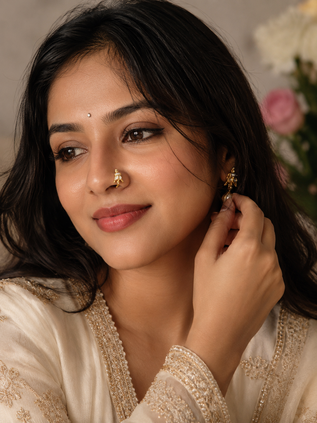 Kundan Nose Ring | Gold Nose Pin with Stone Cluster