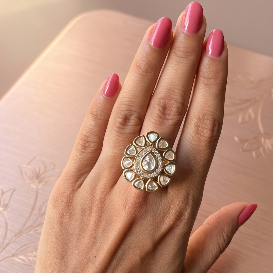 Heera Polki Halo Ring