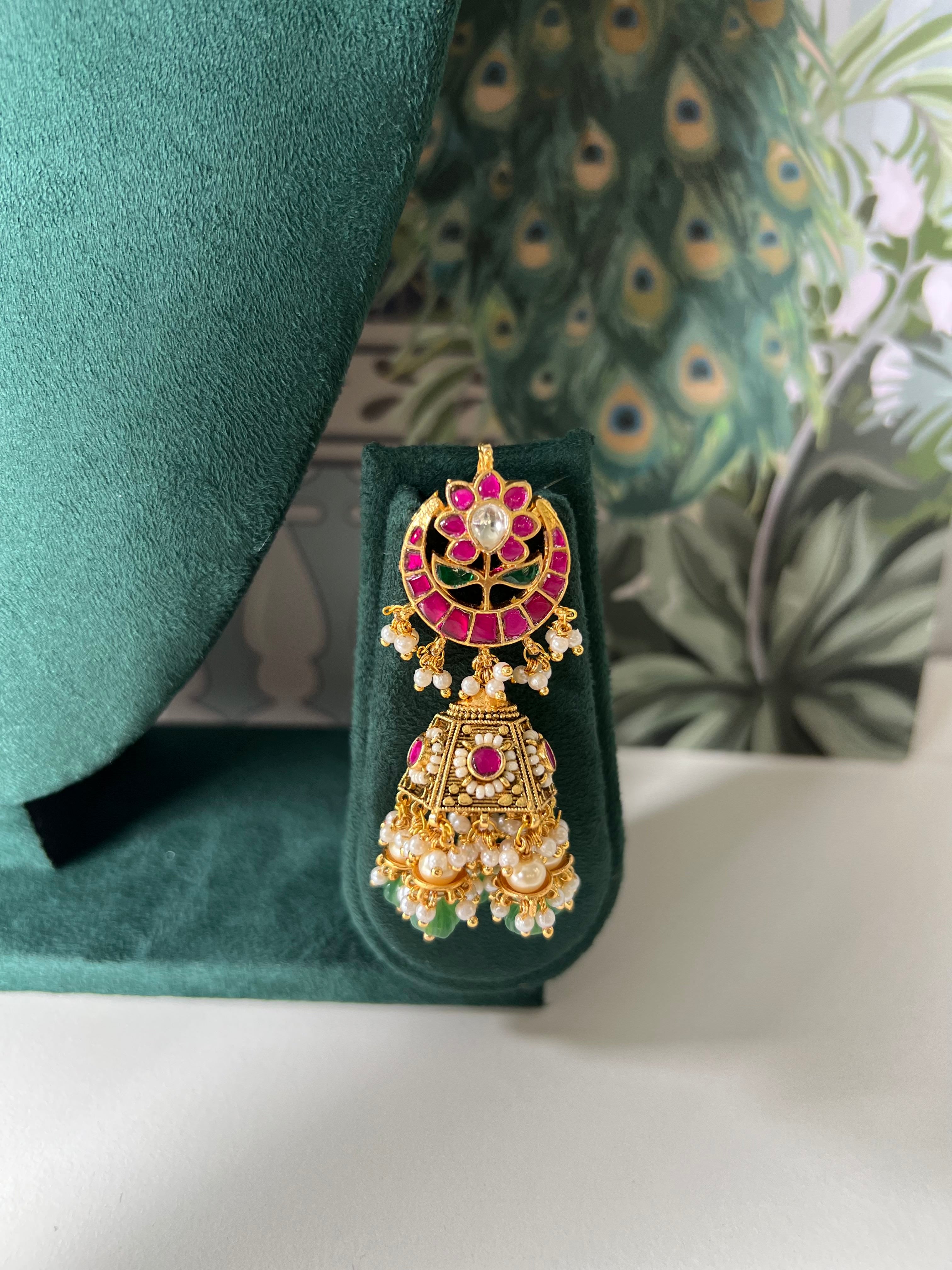 Rajeshwari Ruby Emerald Jadau Kundan Peacock Choker Set