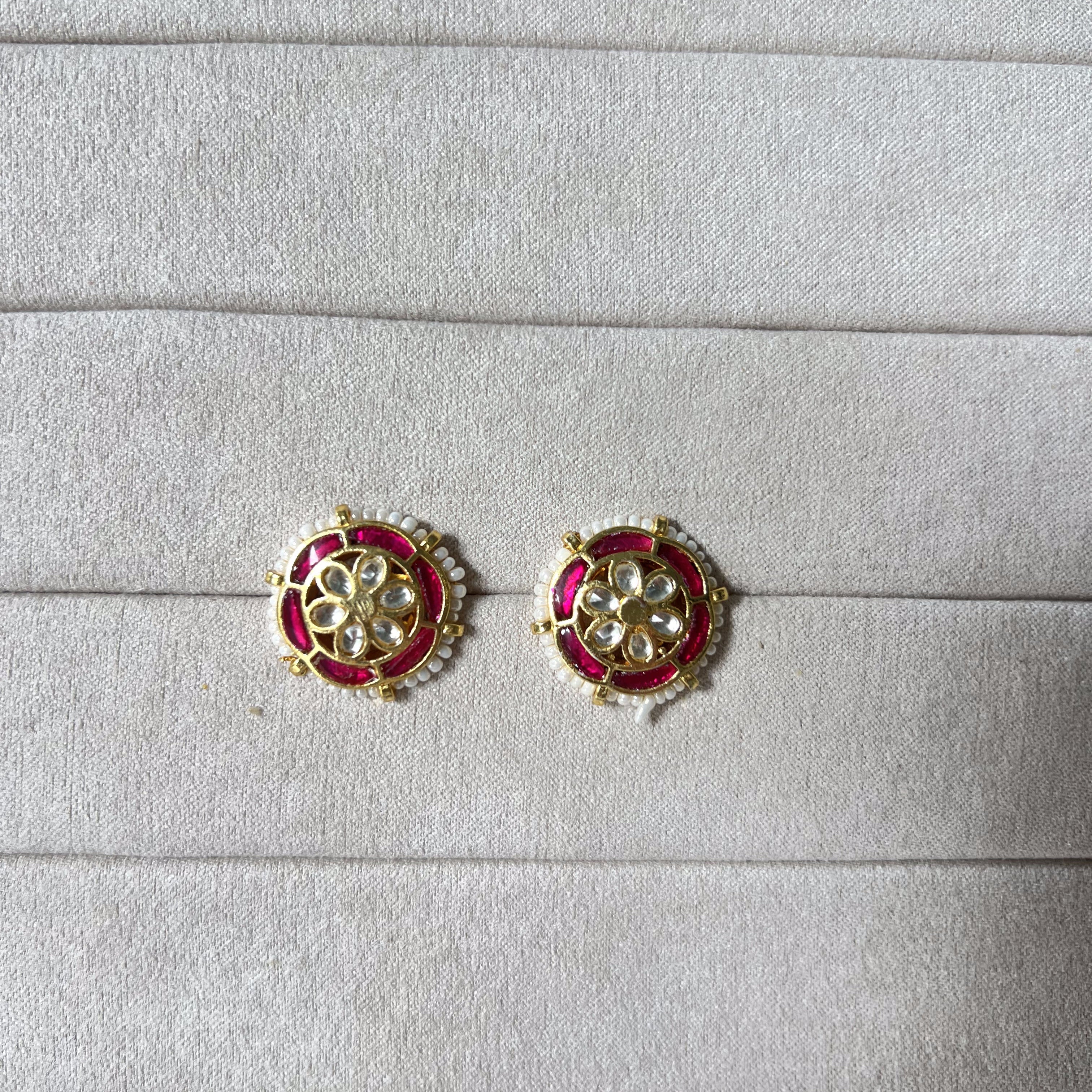 Kundan Stud Earrings | Pearl Bordered Circular Studs