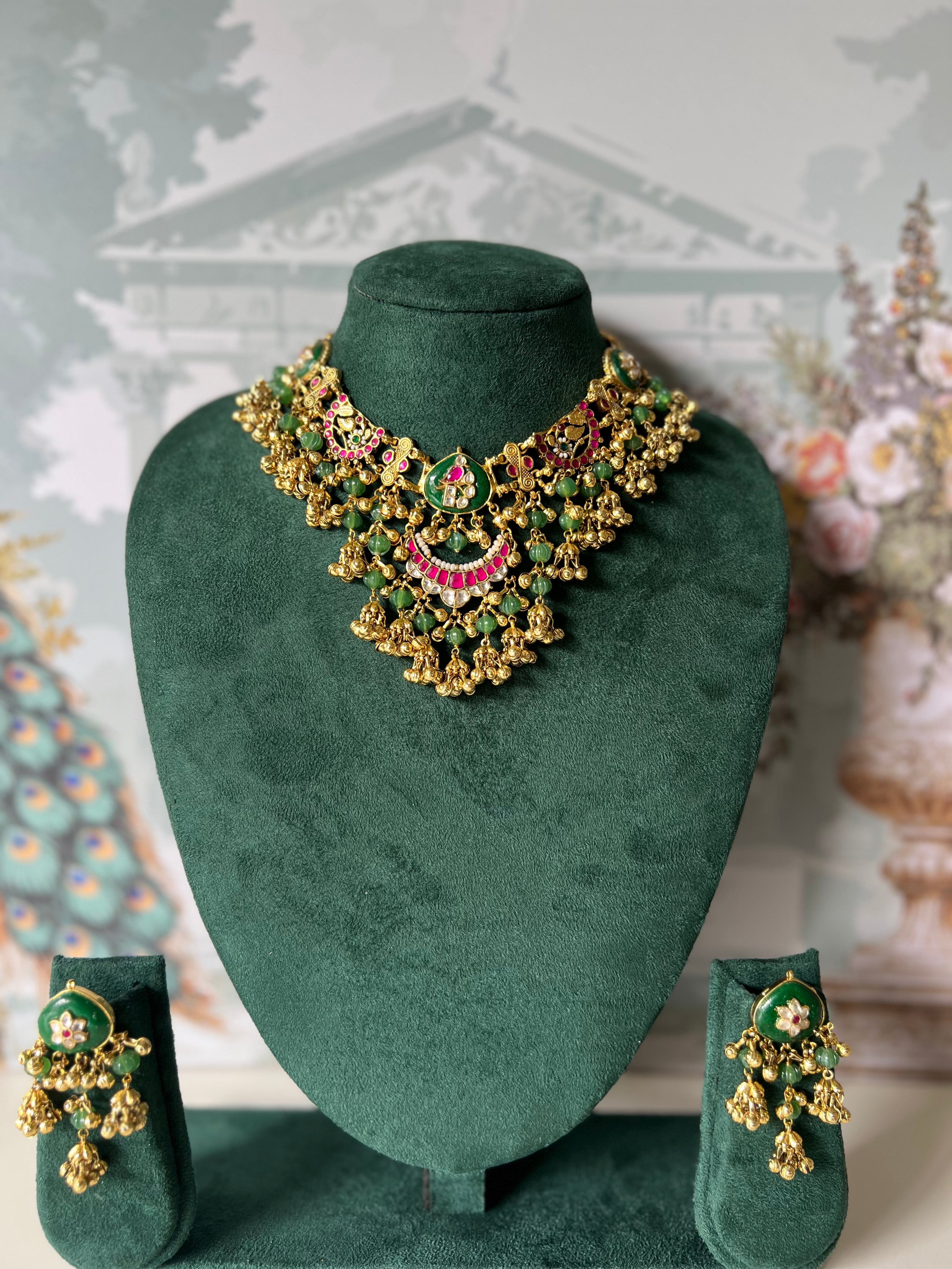 Chandani Textured Gold Choker with Green Stone