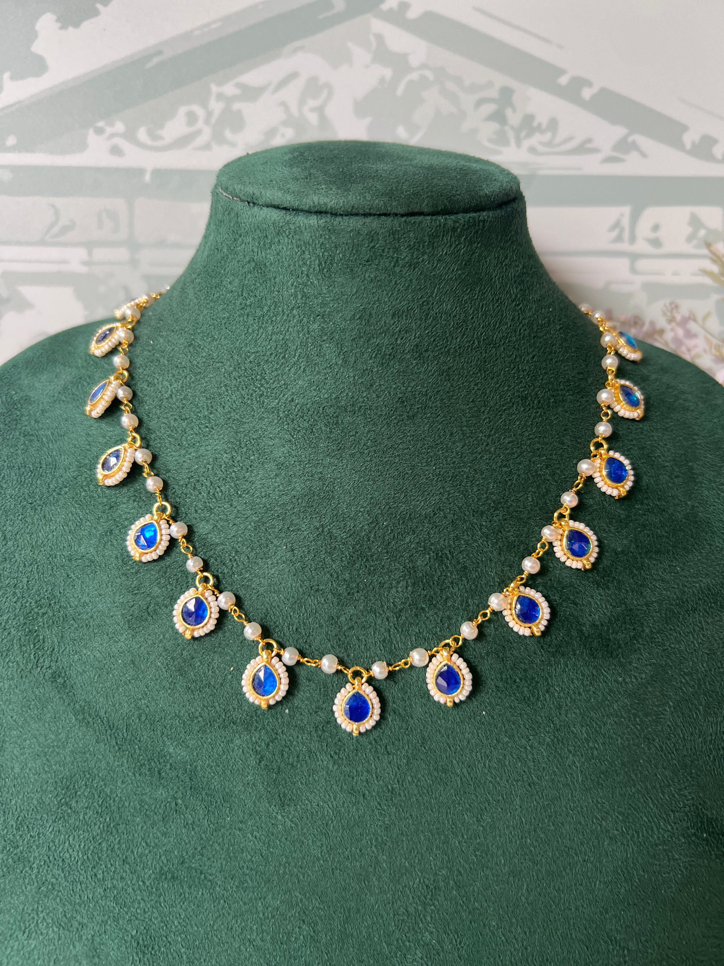 Maitri Seeded Jadau Pearl Choker Set | Pear Drop Necklace with Seed Pearl Halos