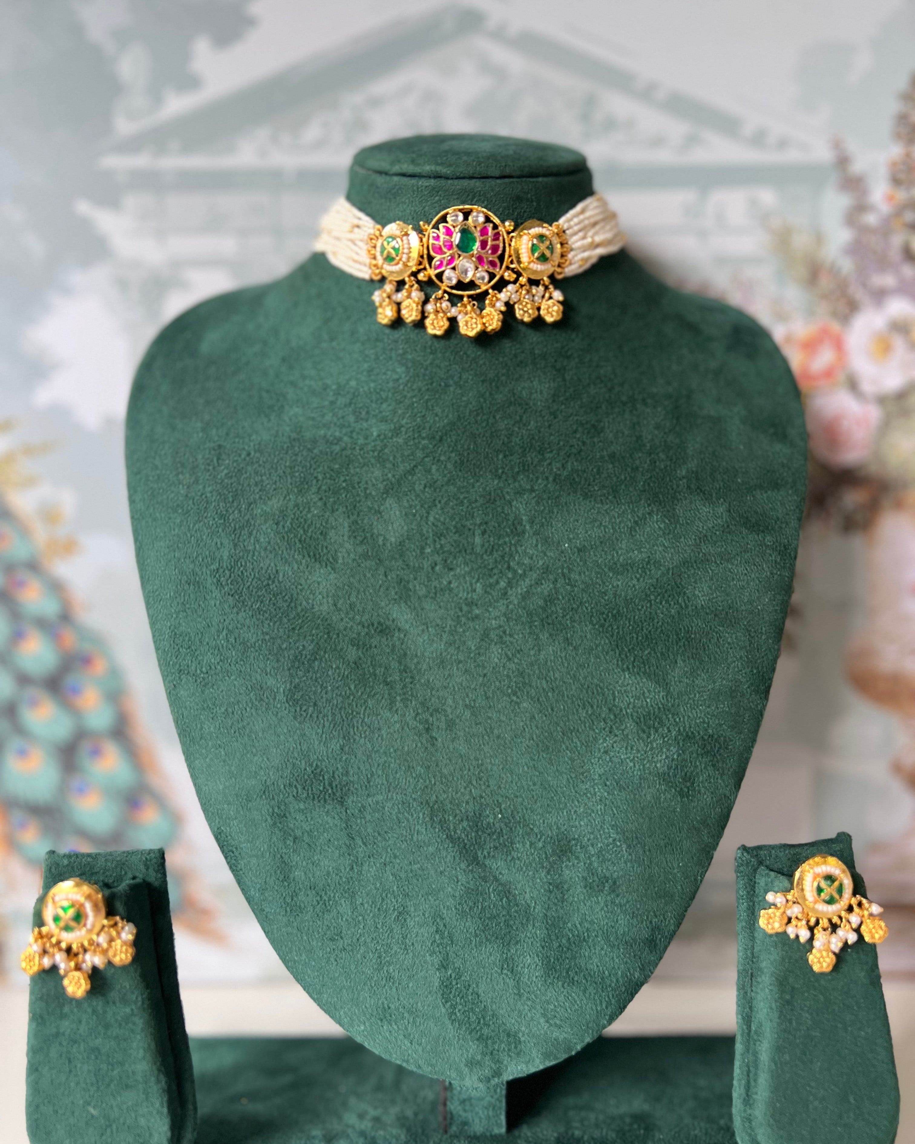 Gold-Plated Multi-Strand Pearl Choker Necklace