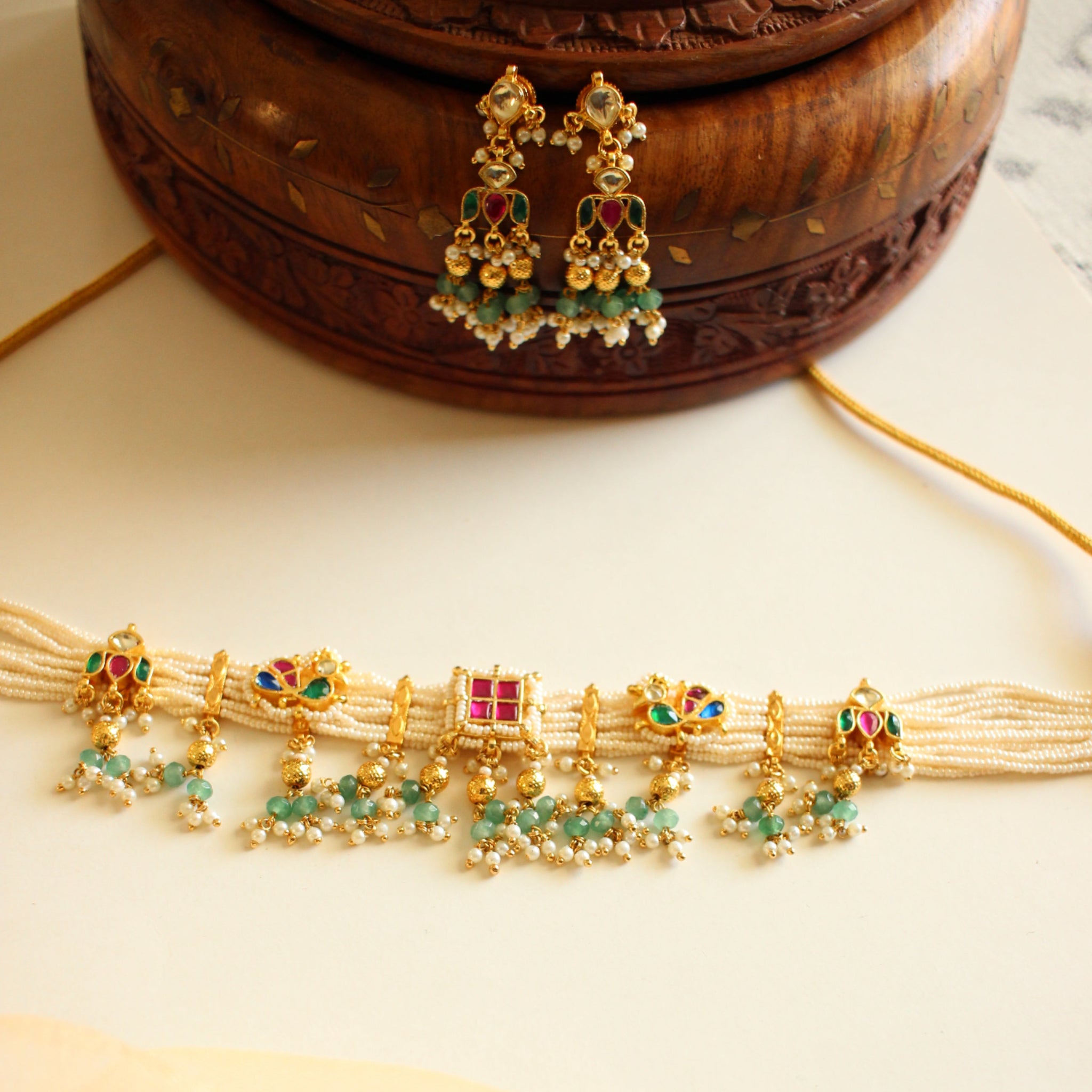 Heritage Jadau Kundan Necklace with Natural Pearl Drops Earrings