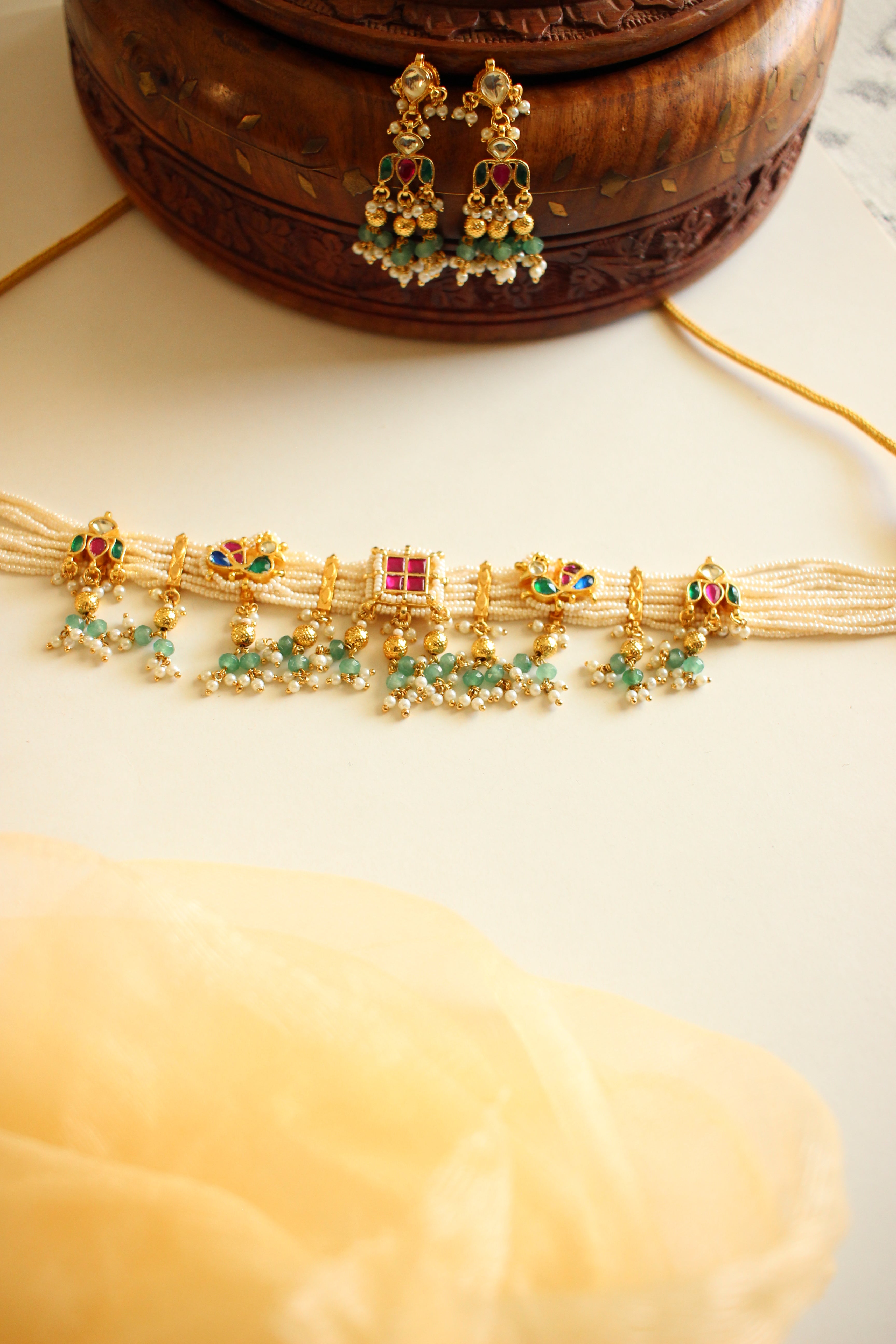 Heritage Jadau Kundan Necklace with Natural Pearl Drops Earrings