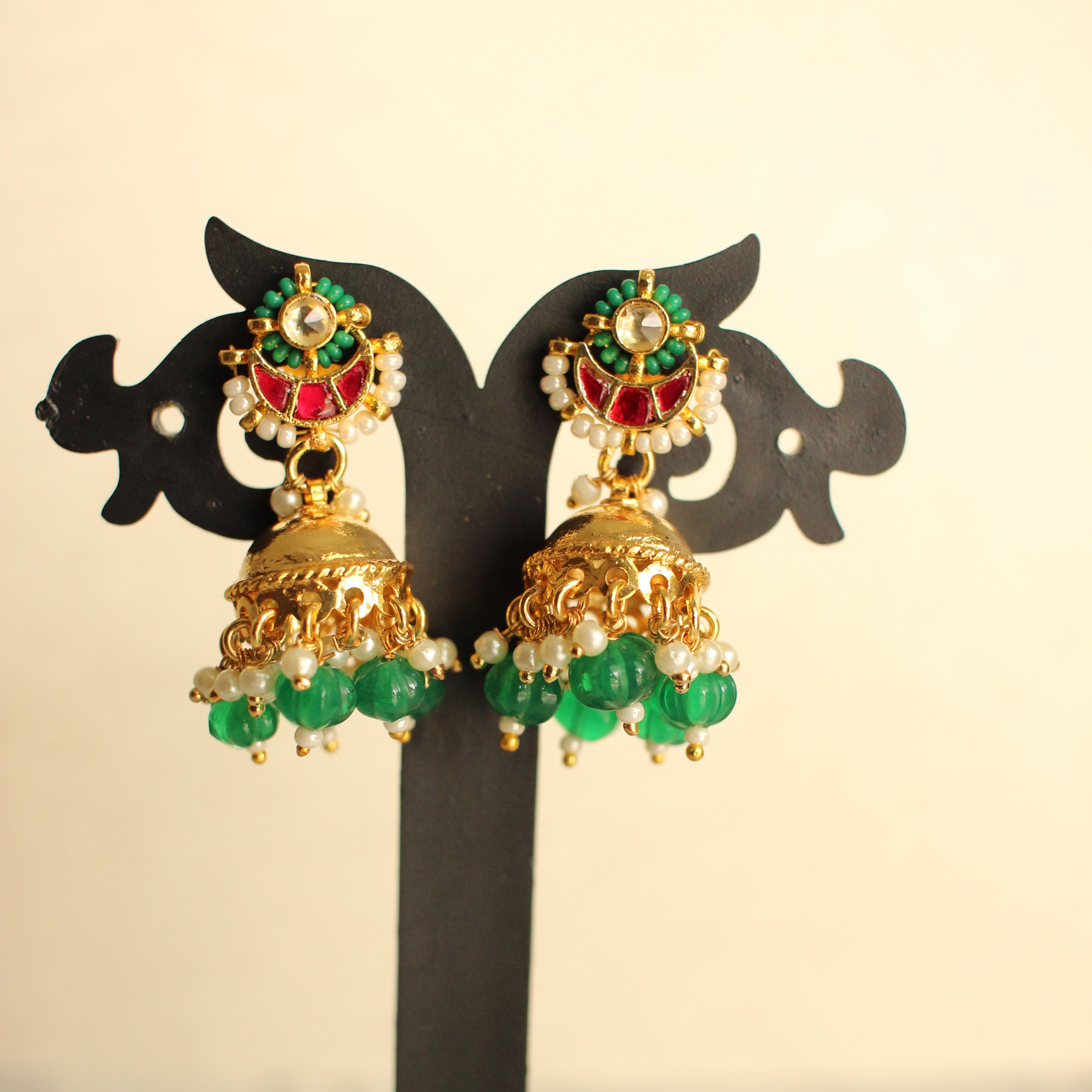 Vrinda Choker Set — Pearl Choker with Emerald Melon Drops & Coordinated Jhumkas