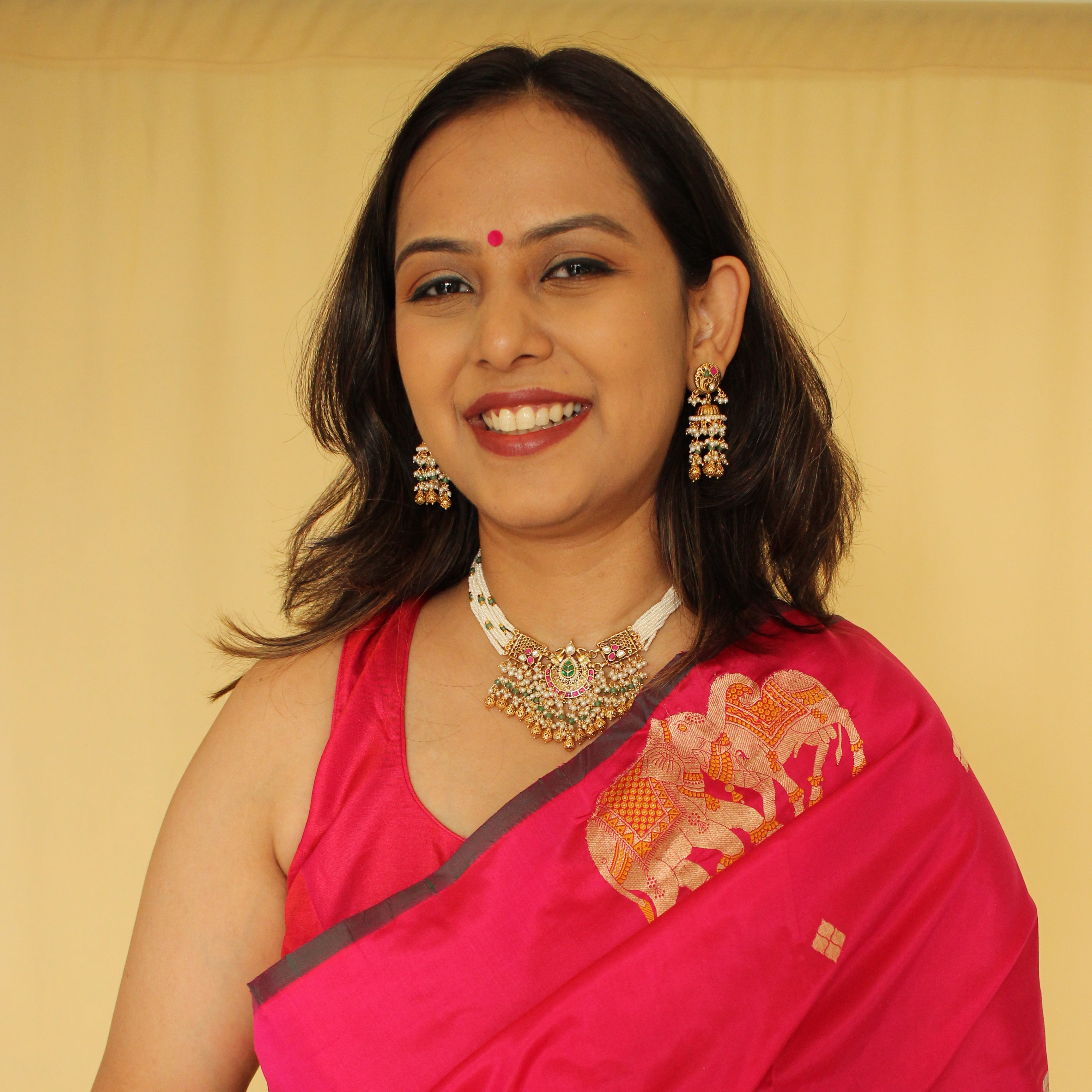 Antique Gold-Plated Peacock Pearl Choker Necklace with Jhumka Earrings Set