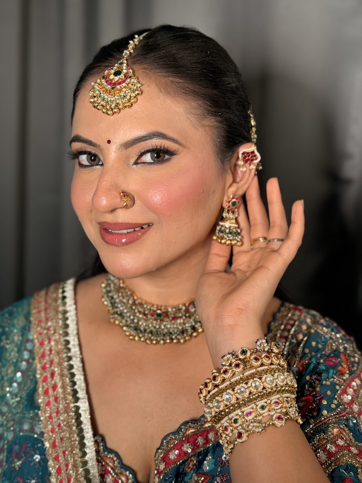 Kundan Choker Necklace Set with Jhumka Earrings – Antique Gold Finish | Available in Ruby-Emerald & Classic Gold