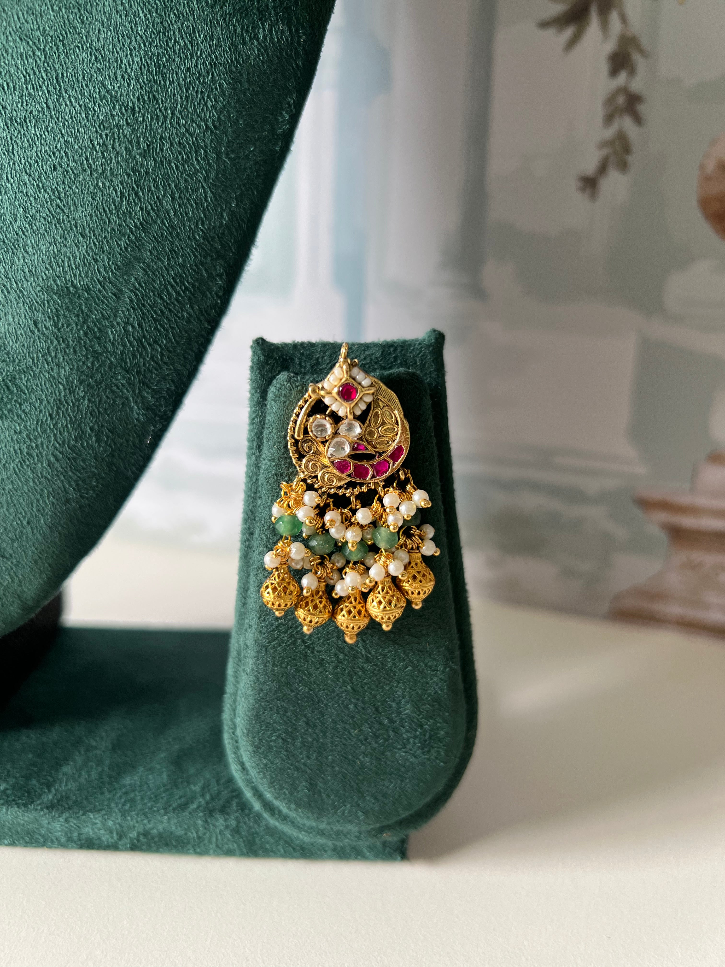 Mayura Peacock Entique Emerald Necklace Set
