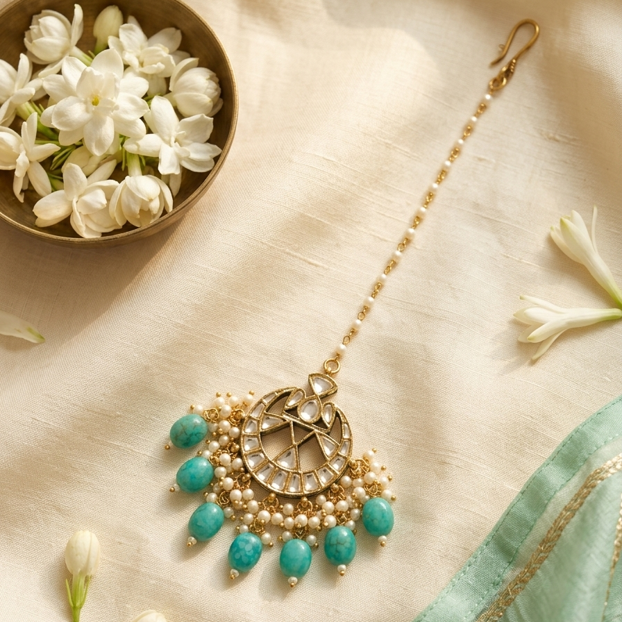 Firoza Crescent Maang Tikka — Kundan