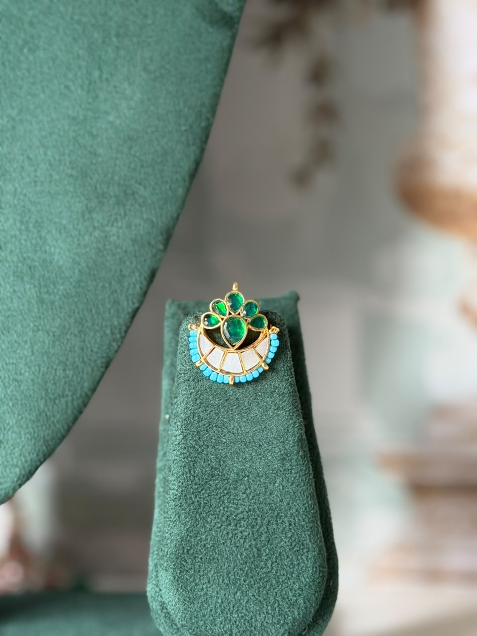 Firoza and Green Mother of Pearl Choker Set | Chandbali Choker with Studs