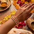 Ruby & Pearl Lattice Bracelet | Kundan Diamond Jaali Cuff with Pearl Rows