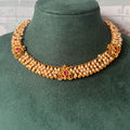 Antique Gold Pearl Cluster Choker Set | Ambi Motifs with Pink Stones