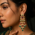 Multi-Tier Jadau Chandelier Earrings | Ruby-Emerald Pearl Cascade Earrings