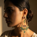 Rose Kundan Jhumka Earrings | Pearl Fringe Dome Drop Earrings