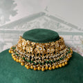 Antique Gold Floral Peacock Choker Set | Ruby-Emerald Kundan Jhumka Necklace