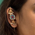 Firoza and Pink Ear Pin | Gold Paisley Ear Cuff with Seed Pearl Fringe