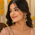 Multicolour Kundan Statement Earrings | Ruby, Emerald & Sapphire-Inspired Stones with Pearl Drops
