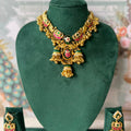 Antique Gold Peacock Bridal Necklace | Ruby-Emerald Kundan Jhumka Choker