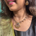 Rani Pink and Green Kundan Necklace Set | Antique Gold Pendant with Jhumkas