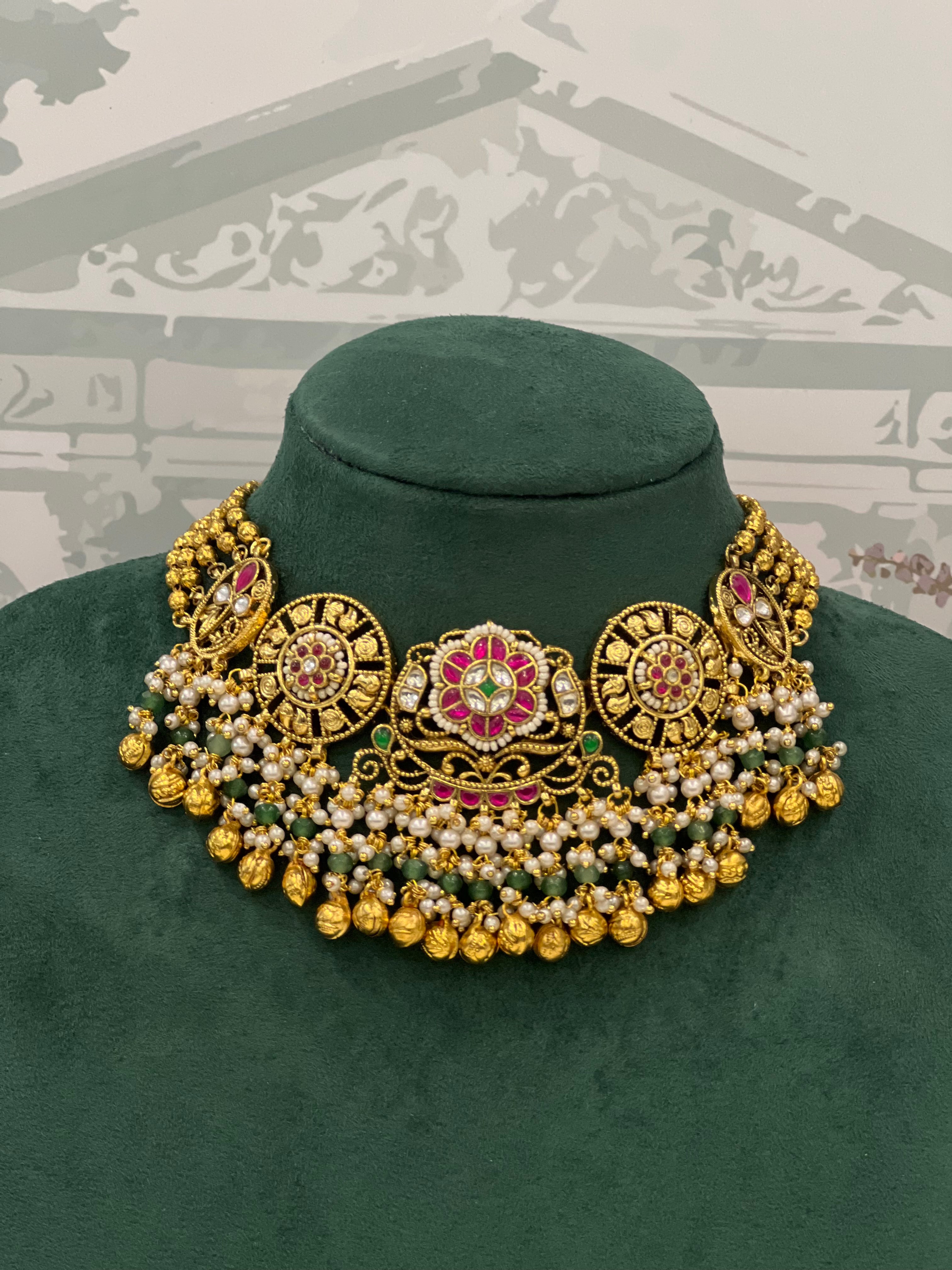 Vintana Gold Plated Jadau Kundan Heritage Necklace Set