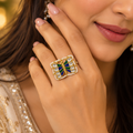 Kundan Butterfly Ring | Square Gold Statement Ring with Pearl Border