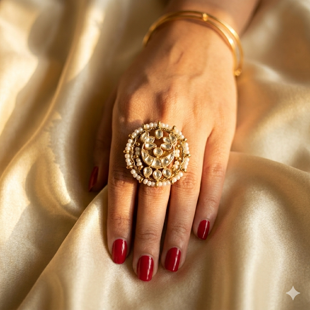 Chandbali Kundan Ring