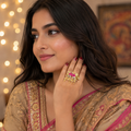 Gold Elephant Ring | Jadau Inlay with Seed Pearl Fringe