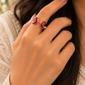 Rani Pink Kundan Crescent Moon Ring | Gold Open Ring with Twin Moons