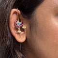 Firoza and Pink Peacock Ear Pins | Gold Ear Cuff with Turquoise Inlay