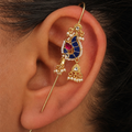 Peacock Design Gold-Plated Ear Cuff with Pearl Jhumka Drop
