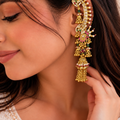 White Kundan Jhumka Ear Cuff | Gold Ear Climber with Pearl Fan and Tassels