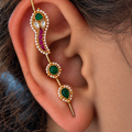 Handcrafted Gold-Plated Ear pin with Kundan Stones and Floral Pearl Drop