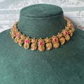 Antique Gold Lakshmi Coin Necklace Set | Ambi Motifs with Temple Jhumkas