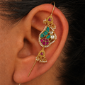Handcrafted Gold-Plated Ear Cuff with Pearl Beading and Kundan Stone Detail