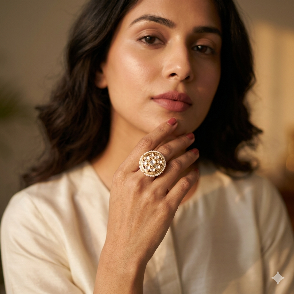 Chandra Kundan Pearl Ring