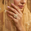 Kundan Cluster Ring | Gold-Toned Pearl Bordered Domed Ring