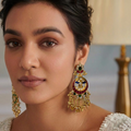Meenakari Chandbali Earrings | Ruby, Blue & Emerald Enamel Drop Earrings