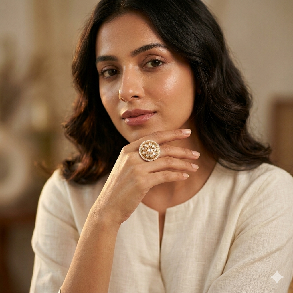 Chandra Kundan Pearl Ring