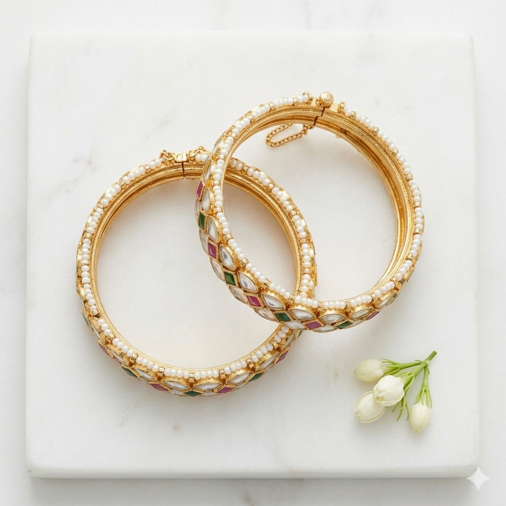 Navratna Kundan Pearl Bangles