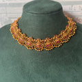 Antique Gold Temple Necklace Set | Red Stone Choker with Earrings