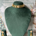 Antique Gold Diamond-Weave Choker | Kundan Ruby Floral Medallion Necklace