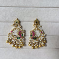 Peacock Kundan Chandbali Earrings | Pearl Beaded Gold Bell Drops