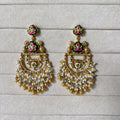 Green Meenakari Jadau Earrings | Ruby Accent Pearl Fan Drops