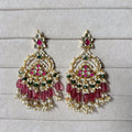 Kundan Chandbali Earrings | Pink & Green Beaded Fringe Drops