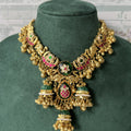 Antique Gold Peacock Bridal Necklace | Ruby-Emerald Kundan Jhumka Choker