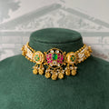 Gold-Plated Floral Meenakari Choker Necklace with Pearl Strands and Kundan Detailing