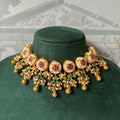 Gold-Plated Pearl Beaded Choker Necklace with Earrings